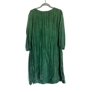 Vintage Tunic Dress Lightweight Quarter-Length Sleeves Short Dress Forest Green